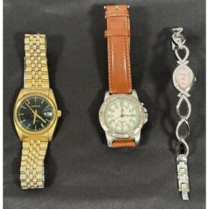 Geneva Armitron Watch Lot Mixed 3pc Gold Silver Brown Parts Repair AS IS